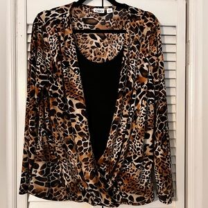 Cato Leopard Print Knot Front Blouse with Attached Black Tank Top